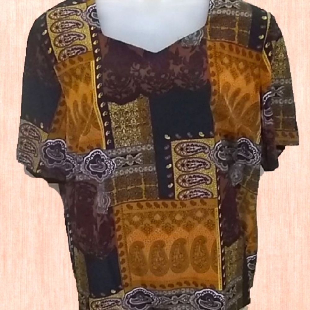 Kensington Square Brown Paisley Top 24W